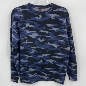 ATHLETA Studio To Street Printed Sweatshirt Womens Size XS Blue Camo Lightweight